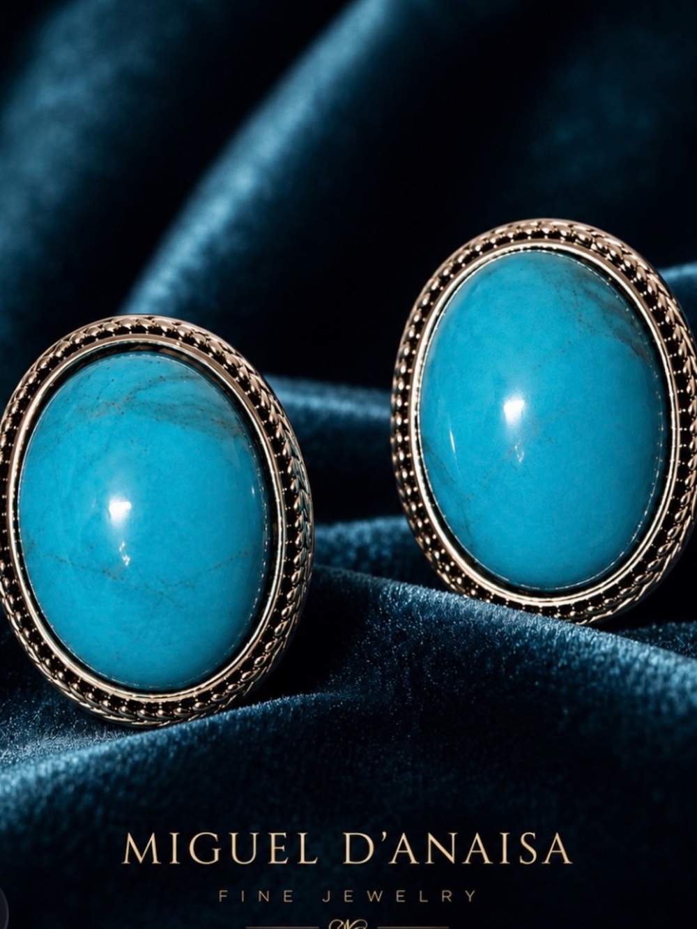 Turquoise Oval Statement Earrings - Blue